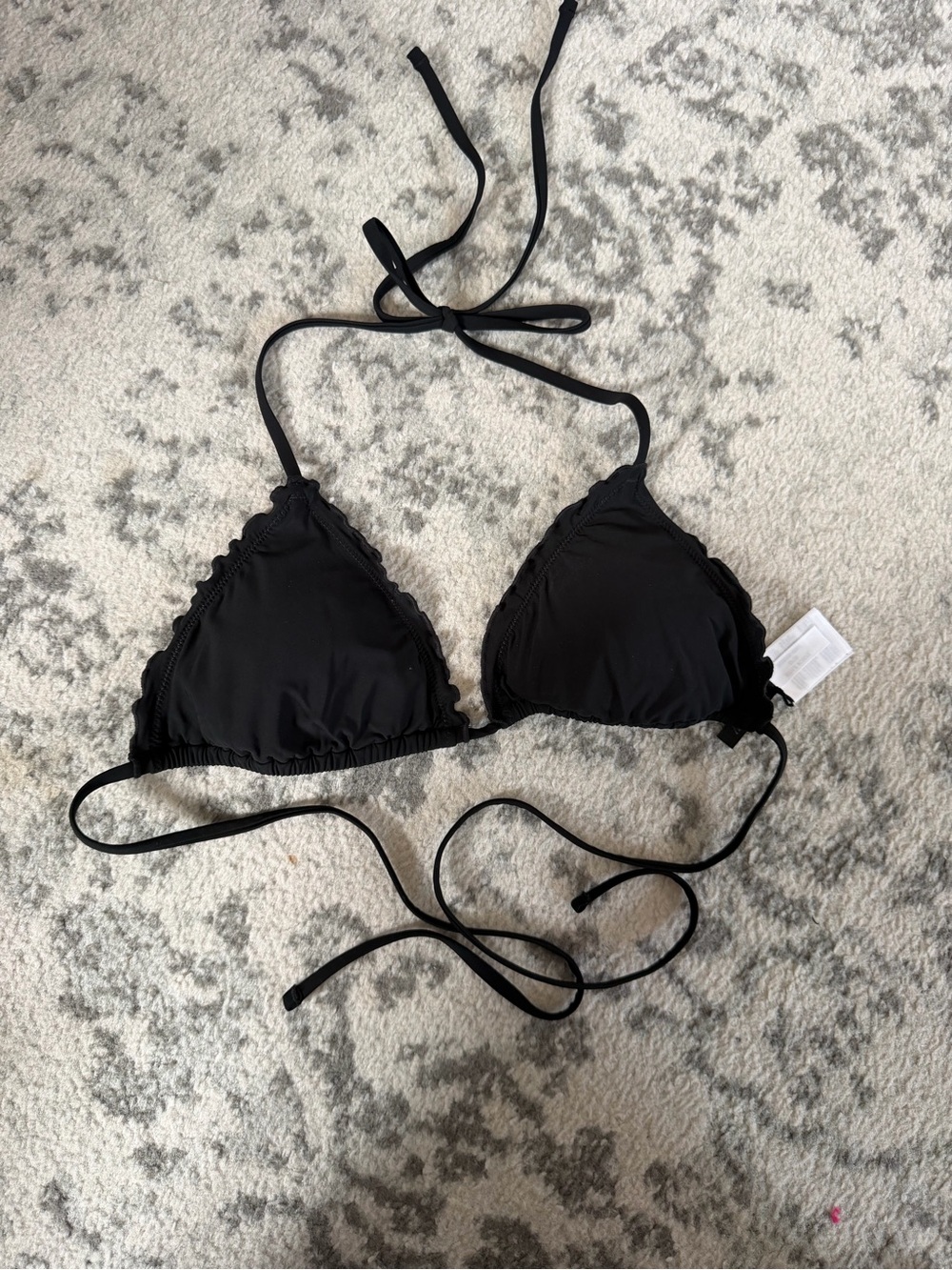 J. Crew Black Triangle Bikini Top with Scalloped Edging